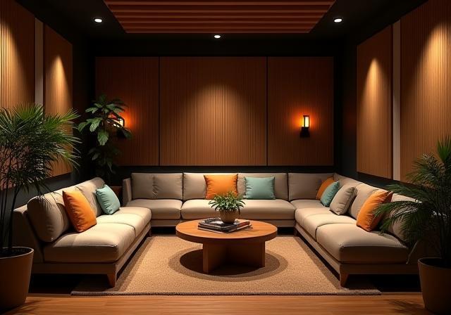 Área de lounge confortável dentro do Estúdio Onda Sonora